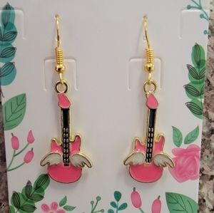 *2 for $13* Pink Electric Bass Guitar 🎸 Music Lover Gold-Tone Earrings